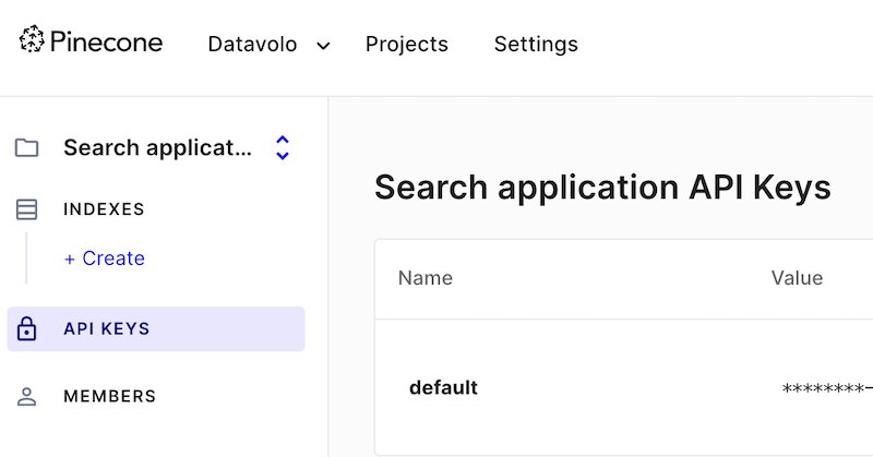 API key for Pinecone